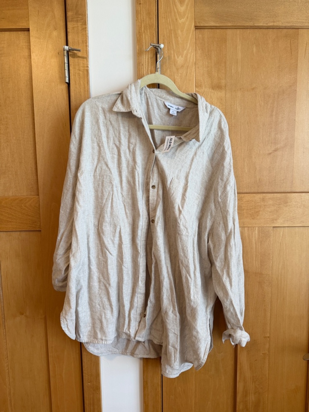 Old Navy. Light Beige Linen Blend Button-Up "The Boyfriend" Shirt. XXL. NWT!